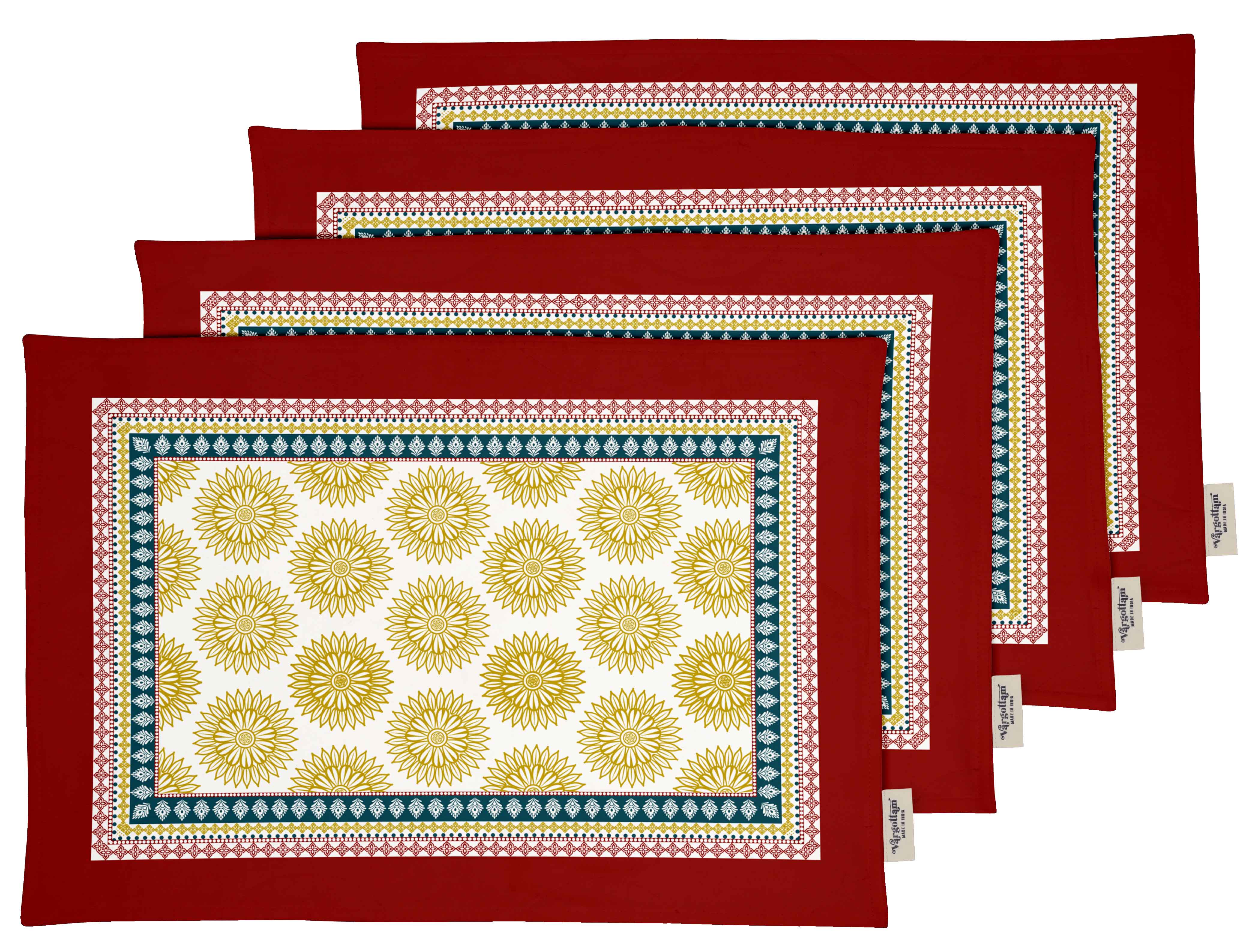 Vargottam Napperons - Napperon pour Table à Manger, Ensemble de 4 - Serviette en Coton Imprimée et Réversible - Napperons d'Intérieur pour Table de Salle à Manger à la Maison et en Cuisine - Asiatique (Multicolore)