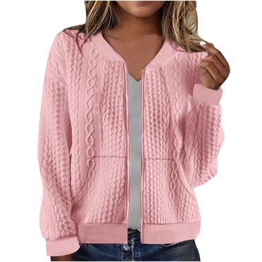 Chandails à Capuche Courts pour Femmes Vestes à Fermeture Éclair Hiver Chaudes Manches Longues Chandails à Capuche avec Poches Manteau Chandail Léger Fermeture Éclair Complète Vestes d'Automne Vêtements d'Extérieur Rose TTG