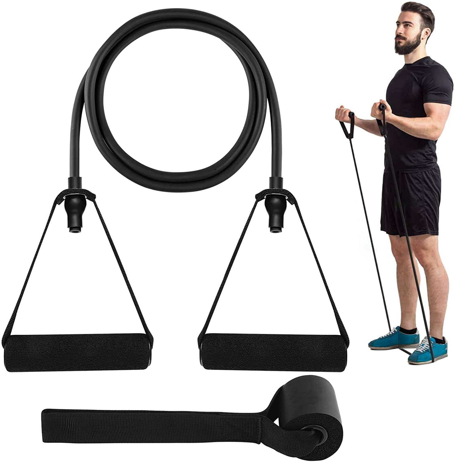 Single Resistance Bands with Handles - Exercise Bands Workout Bands Weight Bands for Physical Therapy, Resistance Training, Home Workouts, Door Anchor and Workout Guide Included