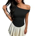 thumbnail image 3 of StSilkitty Womens One Shoulder Shirts Summer Solid Color Sleeveless Blouses Lightweight Soft Comfy Tops, 3 of 5