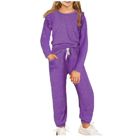 Erwazi Ensembles pour Filles Enfants Vêtements Mignons T-Shirt à Manches Longues et Pantalon Ensemble Automne Ensembles de Vêtements pour Filles 4-13 Ans