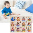 thumbnail image 2 of Jindong Kids Wooden Peg Puzzles Set with Alphabet Numbers Fruits Animals and Vehicles, 2 of 9