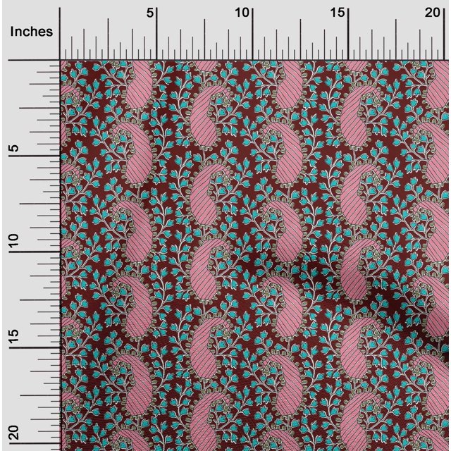 oneOone Silk Tabby Fabric Floral & Paisley Block Printed Craft Fabric BTY 42 Inch Wide