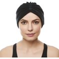 thumbnail image 3 of Couvre-tête Turban en Tissu Éponge Doux avec Nœud Réversible Ou devant à Boutons - Noir, 3 of 3