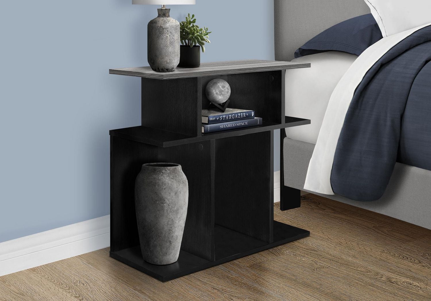Monarch Specialties Table D'appoint, Côté, Bout, Table De Nuit, Lampe, Salon, Chambre À Coucher, Stratifié, Noir, Gris, Contemporain, Moderne