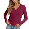 thumbnail image 2 of Lenpel Women's Cropped Casual Cardigans Soft V Neck Long Sleeve Button down Knitted Shrugs Lightweight Sweater Tops(Wine,Large), 2 of 7