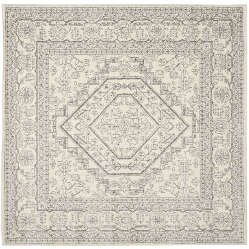 Safavieh Adirondack Collection ADR108B Ivory and Silver Oriental Vintage Square Area Rug (4' Square)