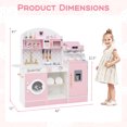 thumbnail image 3 of Honeyjoy Kids Kitchen Set Wooden Kitchen Playset with Clock, Microwave, Sink, Dish Rack Pink, 3 of 10