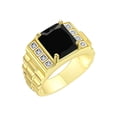 thumbnail image 2 of RYLOS Men's Rings 14K Yellow Gold Designer Style 10X8MM Emerald Cut Shape Gemstone & Diamonds Onyx October Birthstone Rings For Men Size 8, 2 of 6