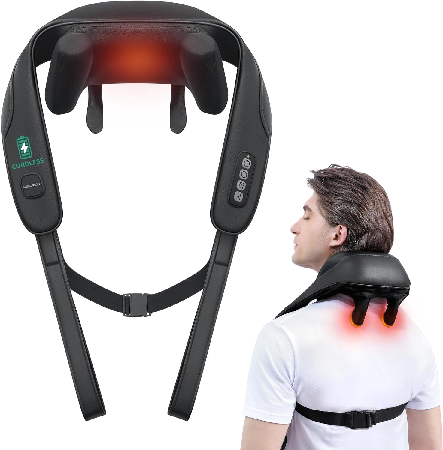 Medcursor Cordless Neck Massager, 4D 6 Massage Nodes Deep Tissue Kneading for Pain Relief (Black)
