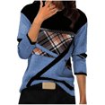 thumbnail image 1 of Pompotops Women Geometric Print Round Neck Patchwork Pullover Long Sleeve Blouse T-shirt Tops, 1 of 5