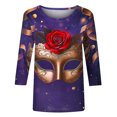 thumbnail image 4 of Penkiiy Blouse Carnaval Manches 3/4 Chemise de Printemps Quotidienne Tee Imprimé Masque Blouse Mardi Gras Col Rond 2024 Tee Tunique Habillée 2TG Multicolore, 4 of 5