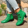 thumbnail image 2 of Dakaela Bottes à la Cheville pour Femmes Talons Blocs Bas Boutons Bottines Vintage d'Automne Bout Rond Escarpins de Robe Travail pour Dames Chaussures Vert 8, 2 of 8