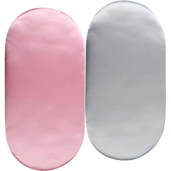 GFDYREE Satin Bassinet Sheet Set 2 Pack Ultra Soft Silk Fit for Rectangle, Hourglass, Oval Bassinet Mattress Protect for Baby Hair and Skin Cradle or Bassinet Sheets, Lt Grey & Pink