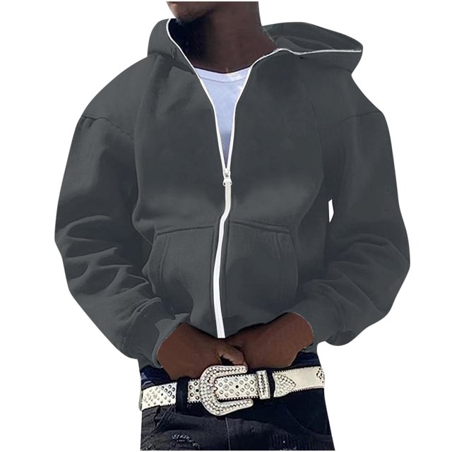 TIMIFIS Men's Zipper Hoodie Sweatshirt Jacket Fall Fashion Solid Lightweight Long Sleeve Jacket with Pockets