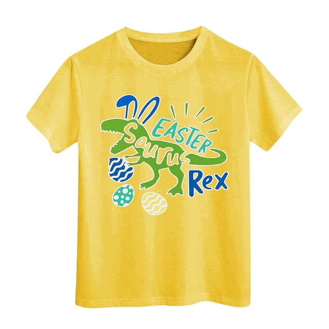 PMVFHDE Tenue de Pâques Fille T-Shirt Graphique de Pâques / Imprimé Lapin et Oeuf Manches Courtes Col Rond / T-Shirt de Fête en Coton Doux pour Tout-Petit / Tenue Décontractée Printemps Été Jaune,10-11 Ans