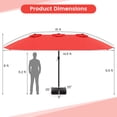thumbnail image 3 of Gymax Parasol de Patio Double Face Jumeau de 15 Pi pour l'Extérieur, Pare-Soleil, Manivelle, Base de Marché, Rouge, 3 of 7