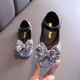 thumbnail image 2 of Girls Rhinestone Bow Shoes, Ballet Flats with Sequins and Pearl, Sparkly Mary Jane Dress Shoes for Wedding Party, Comfortable Princess Sandals with Hook and Loop Strap, 2 of 6