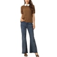 thumbnail image 2 of INSPIRE CHIC Blouse Plissée à Manches Courtes Bouffantes pour Femme à Col Peter Pan Contrastant Brun Foncé S, 2 of 5