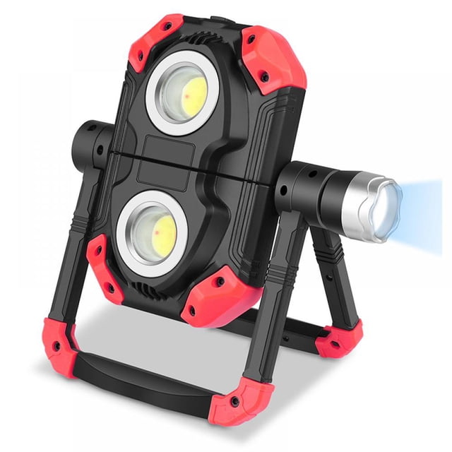 Lampe de Travail à DEL Rechargeable 2 COB 2500 Lm Pliable Portable Projecteur avec Base Magnétique et Support à Rotation 360° Projecteur Étanche pour Camping Réparation de Voiture Urgence et Chantier