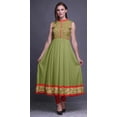 thumbnail image 2 of Bimba Robe Anarkali Aquarelle Vert Olive Col Mandarin Sans Manches Kurtis pour Femmes Imprimé Robe Maxi Petit, 2 of 6