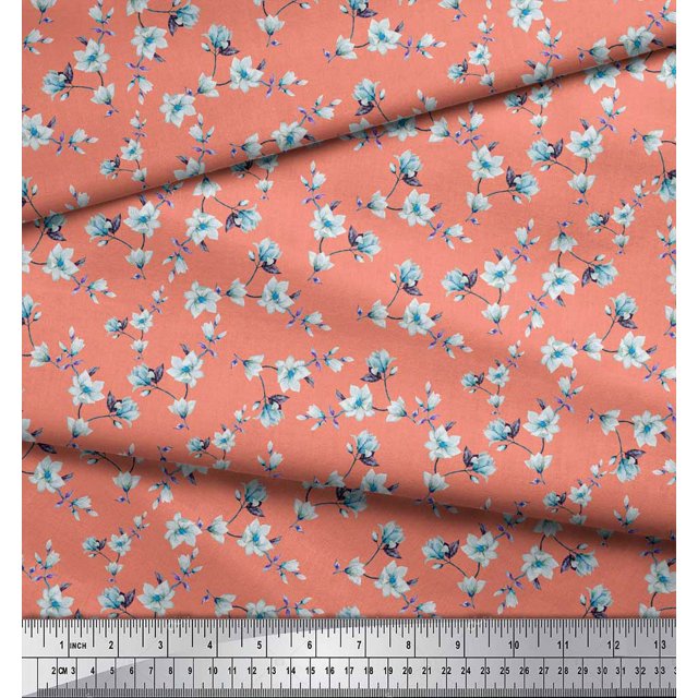 Soimoi Poly Georgette Fabric Leaves & Magnolia Floral Decor Fabric Printed Yard 52 Inch Wide