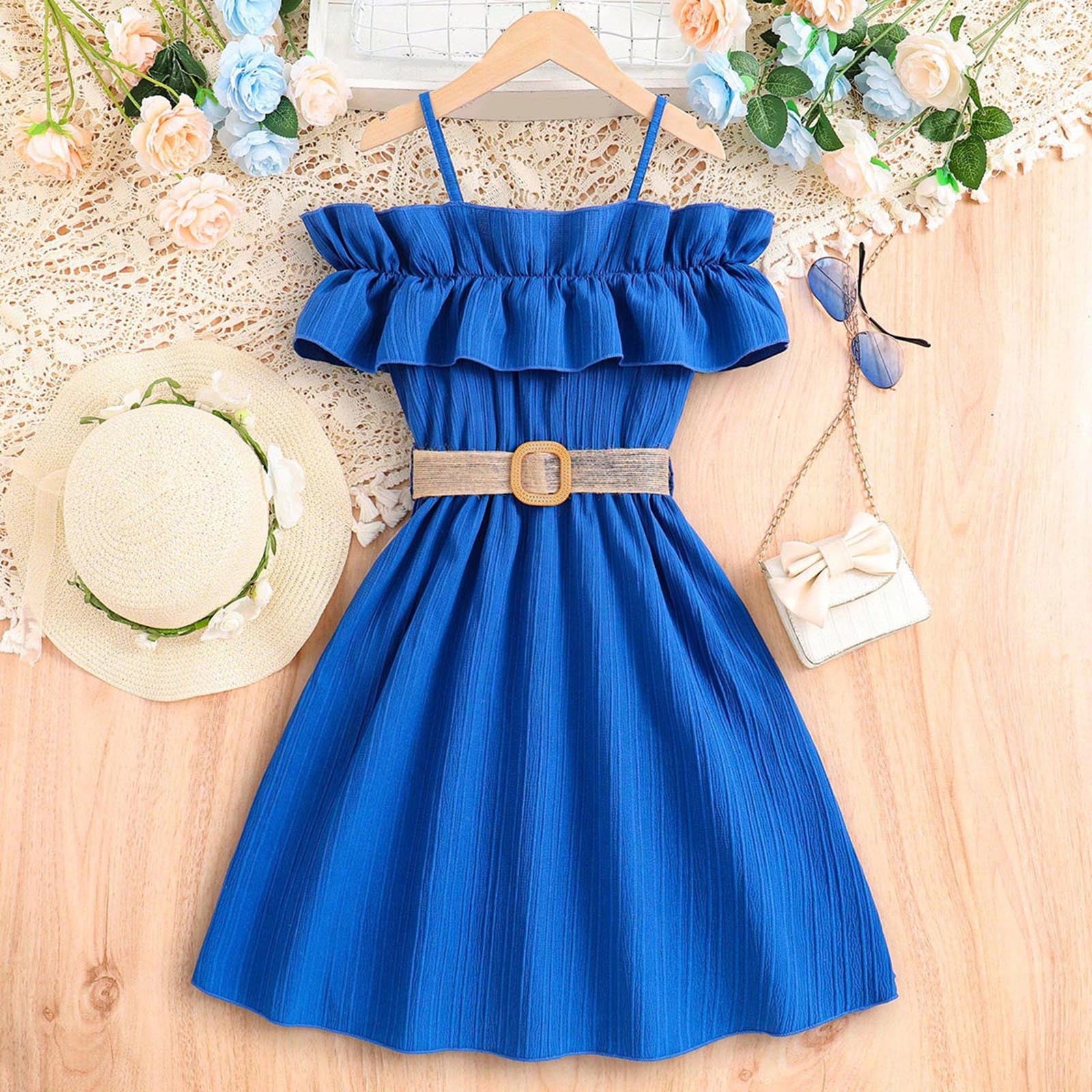 polo denim dress Stripe Mini Detachable scarf Pink prom dresses Size:XXL / 12 Little baby princess girl