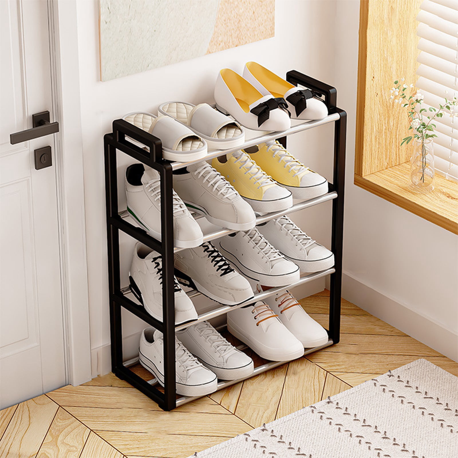 Tyidzon 4 Tiers Shoe Rack Organizer Large Capacity Tall Shoe Organizer Sturdy Shoe Storage Space Saving Shoe Rack for Closet, Entryway, Bedroom, Front Door