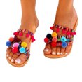 thumbnail image 2 of LSLJS Nouvelles Pantoufles Bohèmes d'Été Style Boule en Peluche Commerce Extérieur Grande Taille, Pantoufles pour Femmes, 2 of 6