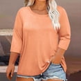 thumbnail image 2 of DDAPJ pyju T-shirts pour Femmes Grande Taille Amples Décontractés à Manches 3/4 Col Ras du Cou T-shirts Légers à Enfiler T-shirts Unis Basiques Vente à Durée Limitée Orange XXXXXL, 2 of 5