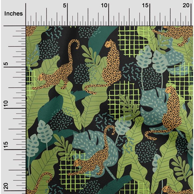 oneOone Velvet Light Green Fabric Tropical Leaves & Leopard Craft Projects Decor Fabric Printed By The Yard 58 Inch Wide