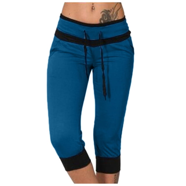 EQWLJWE by EQWLJWE Women's High Waisted Solid Color Capris, Casual, Summer, Slim Fit, Color Matching, 1PC