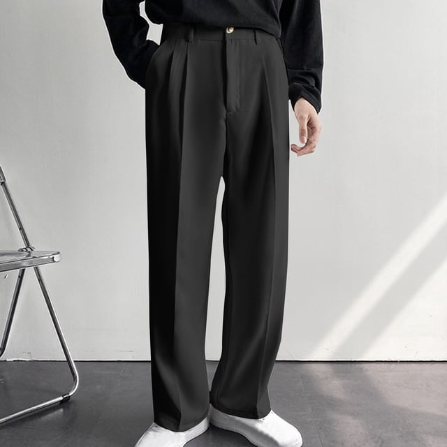 Weiqiqre Work Pants for Men Suit Pants Personality Design Solid Color Straight Premium Casual Pants Simple Trousers