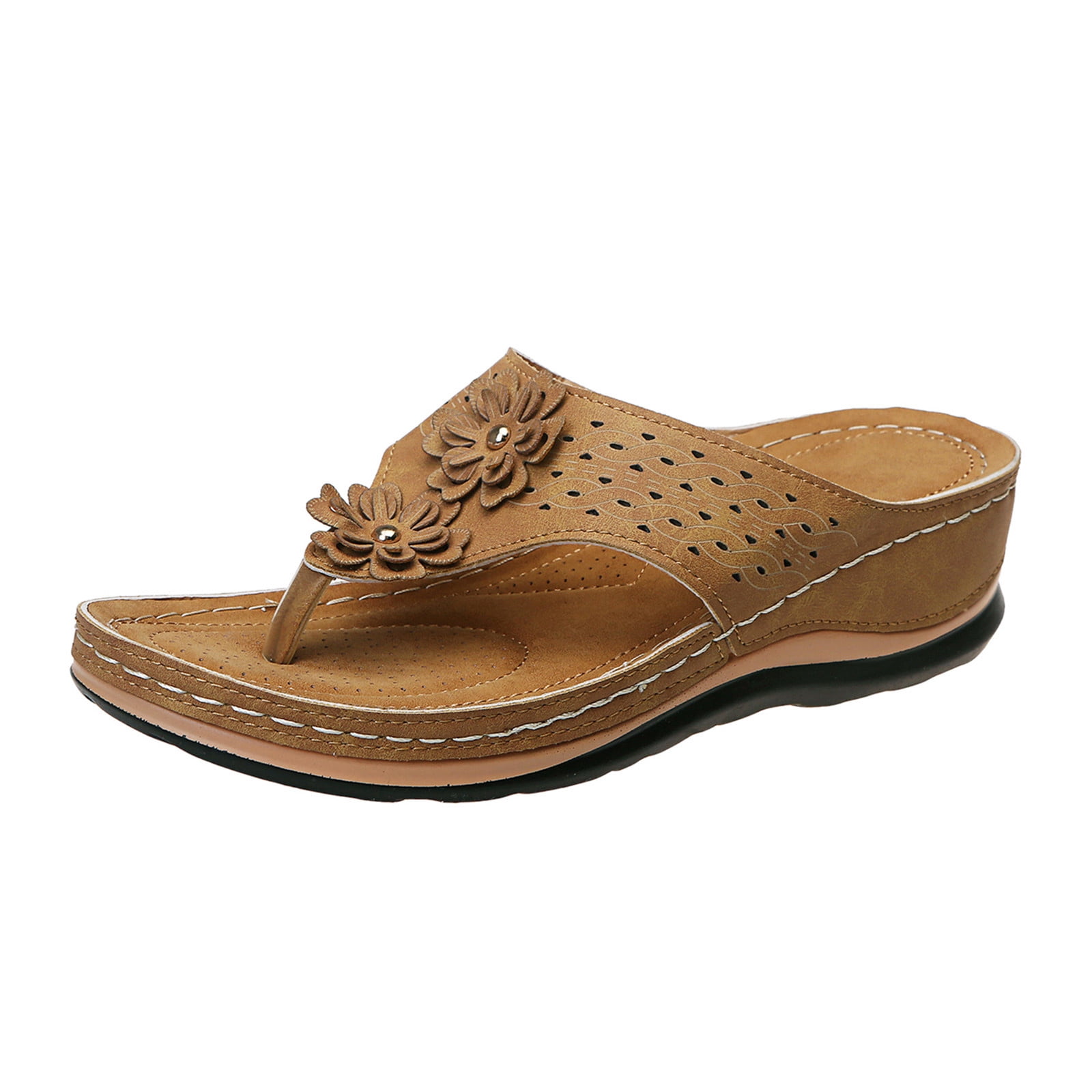 Sandales de Plage Orthopédiques à Fleurs pour Femmes, Style Bohème, à Plateforme Compensée, Sandales à Enfiler pour Robe, Plage, Été, Marche