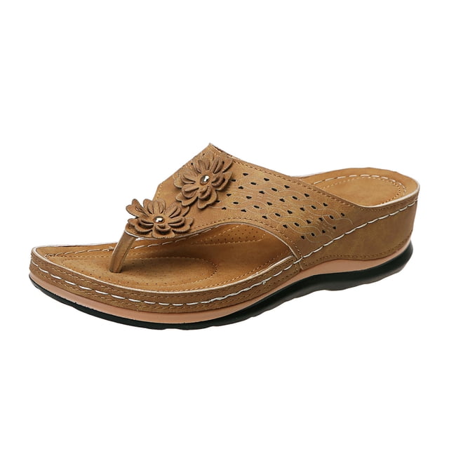 Sandales de Plage Orthopédiques à Fleurs pour Femmes, Style Bohème, à Plateforme Compensée, Sandales à Enfiler pour Robe, Plage, Été, Marche
