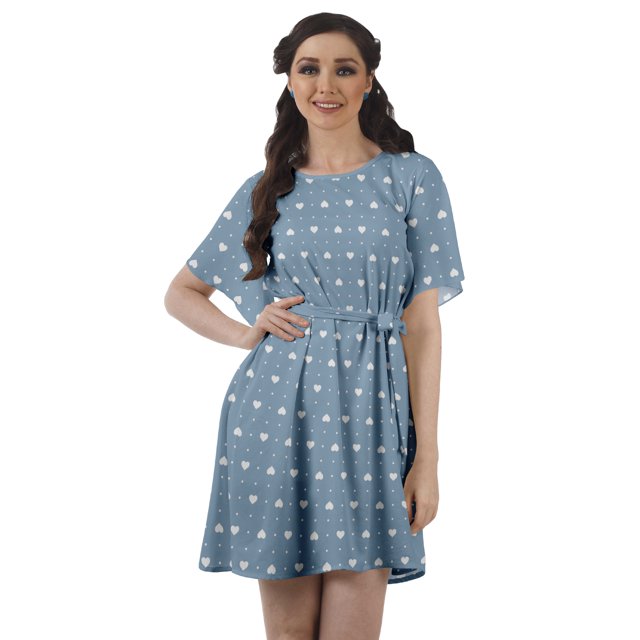 Moomaya Robes en Georgette de Mousse Imprimée pour Femmes Tunique Ligne A avec Ceinture à Cordon