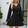 thumbnail image 1 of Gspmoly Robe pour Femmes, Robe Décontractée pour Femmes à Manches Longues, Couleur Unie, Col en V, Jupe Courte, Robe de Cocktail, Cadeaux de Vacances, 1 of 7