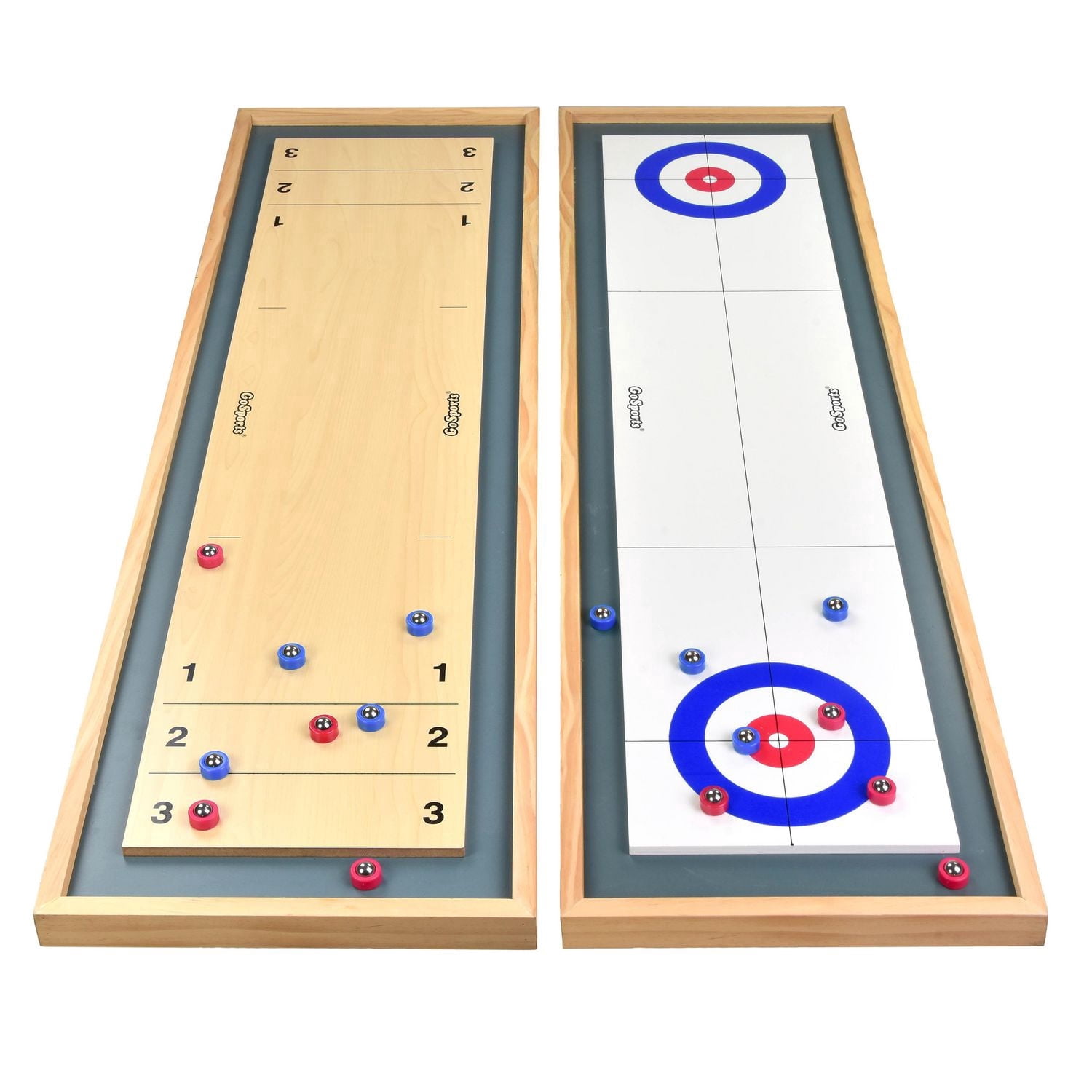 GoSports Shuffleboard & Curling 2-in-1 Tabletop Board Game - Indoor, Family Fun