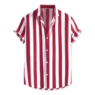 INSPIRE CHIC Chemise à Rayures pour Homme à Manches Courtes à Blocs de Couleur Boutonnée Chemise de Plage L Rouge