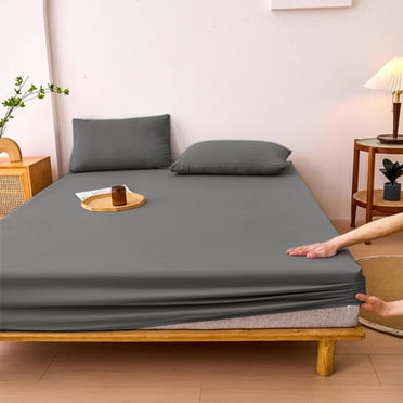 Uscallm Fitted Sheet for Double Bed, Non Slip Elastic Deep Pocket Mattress Cover, All Inclusive Soft Polyester Bedding, Breathable Sleep Protection, Solid Color Bed Sheet