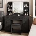 thumbnail image 4 of Vabches Large Vanity Set with Lighted Mirror & Stool, Makeup Vanity Desk with Large Storage Drawers and Shelves, Time and Temperature Display, 4 of 8