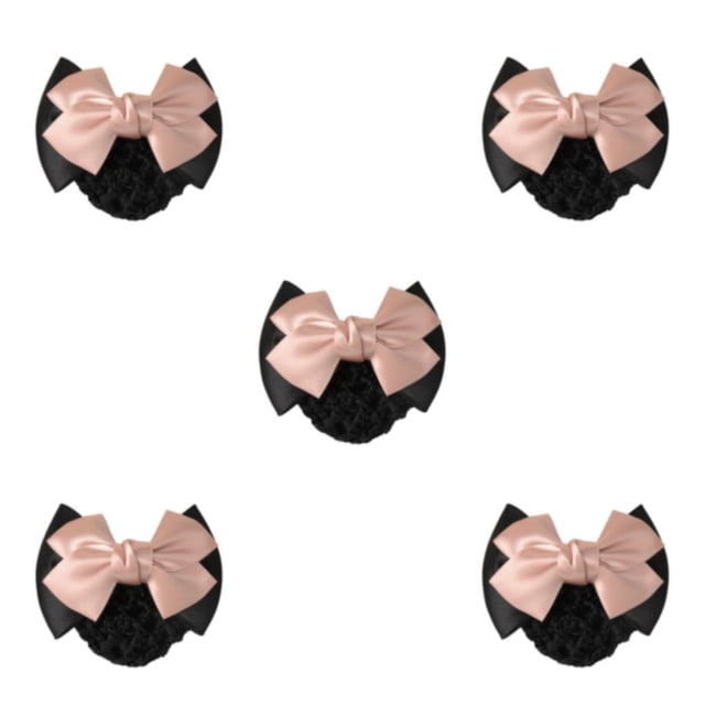 Wweixi Professional Hair Plate Mesh Pocket Featuring Convenient Snood Net Elegant Two Bows- light pink 5Set