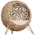 thumbnail image 1 of PawHut Rattan Cat House, Elevated Pet Bed for Indoor Cats, Natural Wood, 1 of 10