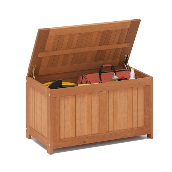 Topbuy 52 Gallon Wood Deck Box 3-in-1 Patio Storage Bench Stool w/ Flip Top for Cushions