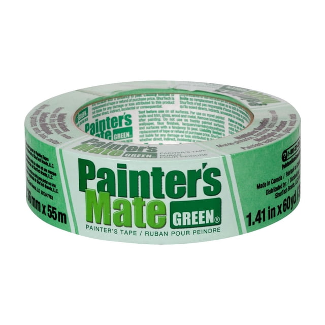 Painter's Mate Green® Rouleau de Ruban pour Peintre, 1,41 Po par 60 Vg, Résistant aux UV avec Adhérence Moyenne pour un Retrait Propre jusqu'à Huit Jours, Convient aux Murs Peints, aux Menuiseries, au Verre, au Métal et aux surfaces en Vinyle pour la Peinture Intérieure et Extérieure.