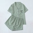 thumbnail image 2 of cfhntfmh Womens Pajama Sets Pj Set Cute Heart Print Short Sleeve Button down Shirt with Shorts 2 Piece Pjs Set, 2 of 4