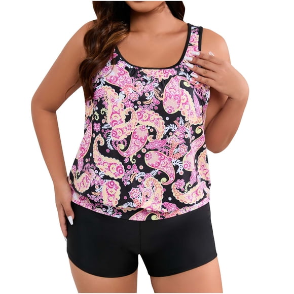 Women's Plus Size Swimsuits, Womens Oversized Swim Tankini Swimsuit Two Piece Bathing Suit Flowy Loose Fit Floral Printed Swimwear XL-4XL Bathing Suits Woman Clearance