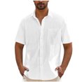thumbnail image 1 of Admvng Chemises en Lin pour Hommes Décontractées Unies à Col Rabattu Chemise Boutonnée Manches Courtes P-2TG, 1 of 7