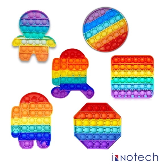 Lot de 6 Jouets Anti-Stress Push Pop - Jouet Sensoriel Push Pop Bubble Anti-Anxiété - Soulageur de Stress Bubble Pop - Jouet Fidget à Presser en Silicone Souple Durable et Lavable - Parfait pour Adultes et Enfants