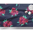 thumbnail image 3 of Soimoi Tissu Satin Modal Bleu Feuilles & Roses Imprimé Floral au Mètre 42 Pouces de Large, 3 of 3